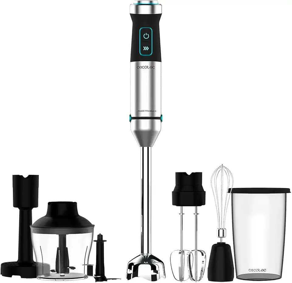 Cecotec Stabmixer Power TitanBlack 1500 XL PerfectCream&Crush. 1500 W, CrossBlades Technologie mit 4-Klinge-Blättern mit schwarzer Titan-Beschichtung, extralangem Fuß, Spritzschutz-Klingeneinsatz
