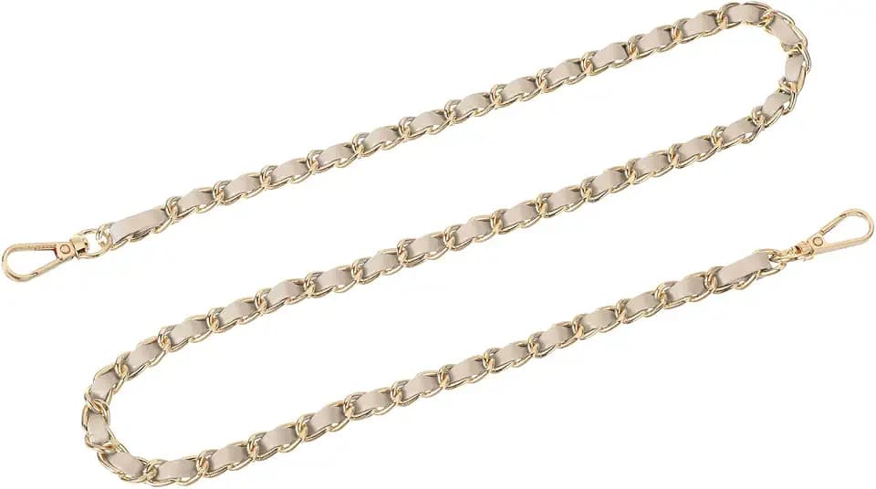 Uxcell 32" Leather Iron Flat Chain Strap for Handbag Shoulder Bags Replacement (Beige + Gold)