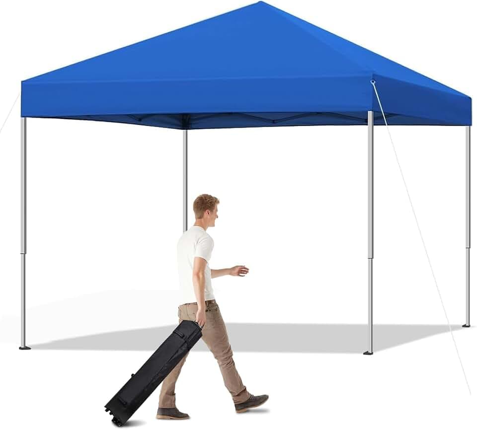 10x10 Pop Up Canopy Tent Instant Canopy for Party Portable Beach Tent Sun Shelter Heavy Duty Steel Frame Canopy with Air Vent, Blue
