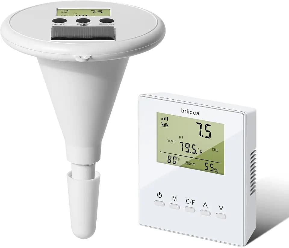 briidea Kabelloses Digitales Schwimmbad-Wasserprüfgerät Mit Zwei Displays & Hochpräziser Elektrode Zur Messung Von Temperatur, pH, EC, TDS Für Alle Pools, Whirlpools Und Spas, HMWC