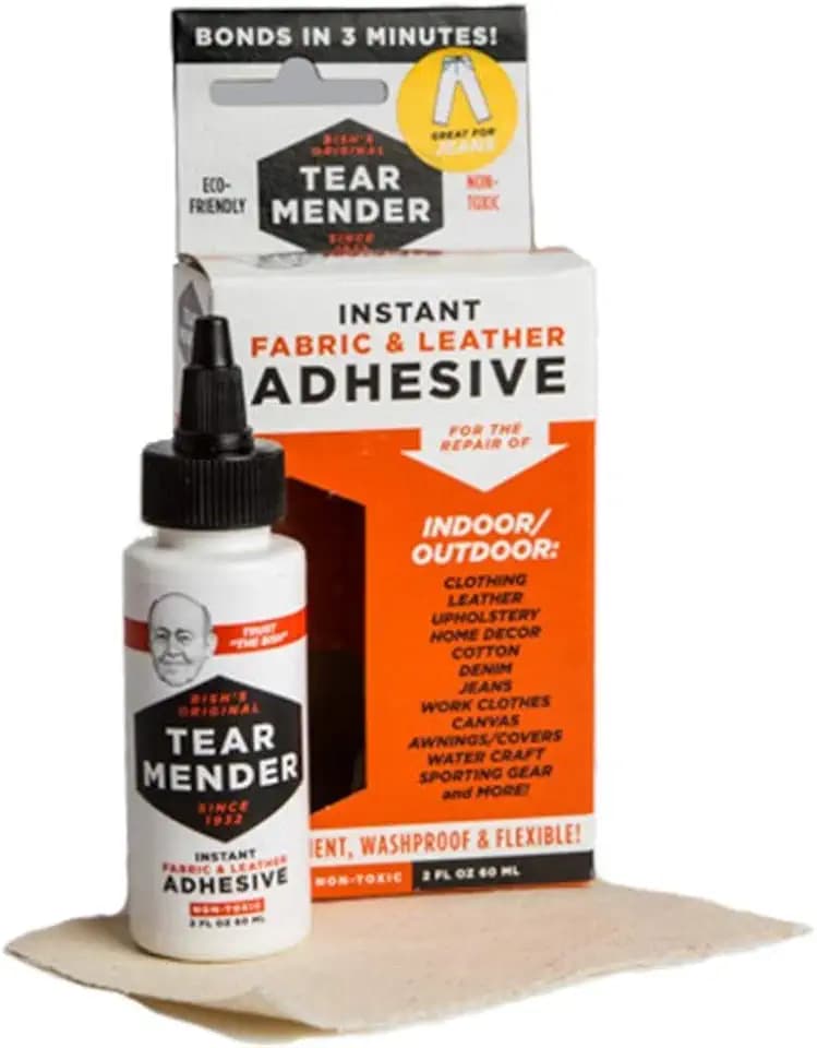 Tear Mender Instant Fabric & Leather Adhesive Kit with Patch for Jeans, 2 oz Bottle, Liquid, TM-3