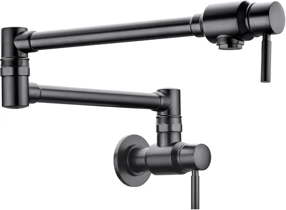 BAGNOLUX Traditional Wall Mount Single Hole Pot Filler Faucet, Black Stainless Pot Filler, Brass Kitchen Faucet Stove with 2 Lever Handles and Double Jointed Swing Arm, 23.4 Inch, Black Stainless-PVD