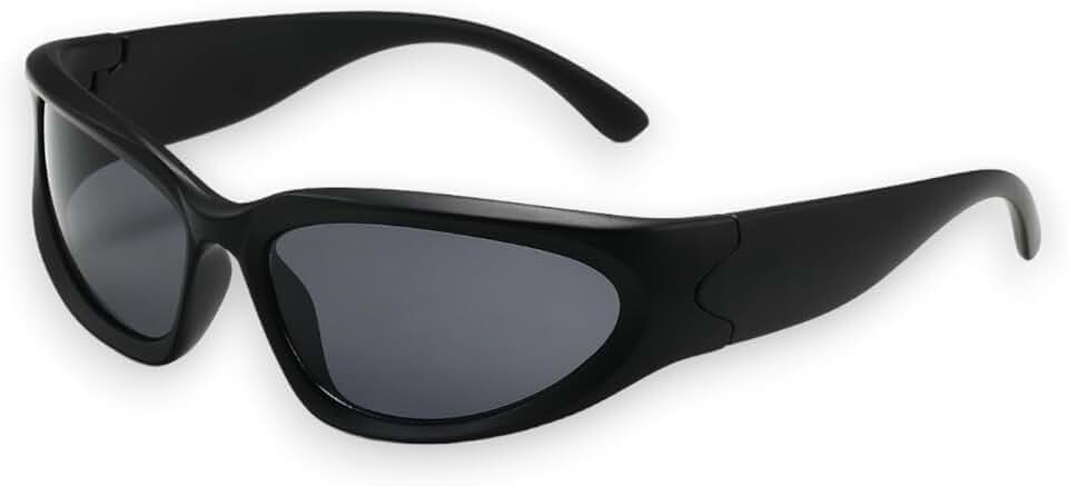 milramtob Y2K Wrap Around Sunglasses Black Shades Sporty Glasses Cyber Aesthetic Eyewear Women Men Rave Party