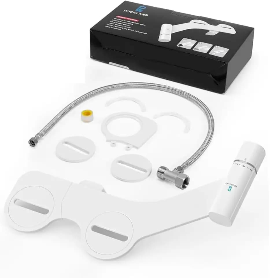 Ultra-Slim Bidet Attachment, Posterior&Feminine Wash-(Retractable Dual Nozzles), Non-Electric Bidet Attachment for Toilet Seat, Adjustable Fresh Cold Water Pressure, Stainless Steel Inlet (White)