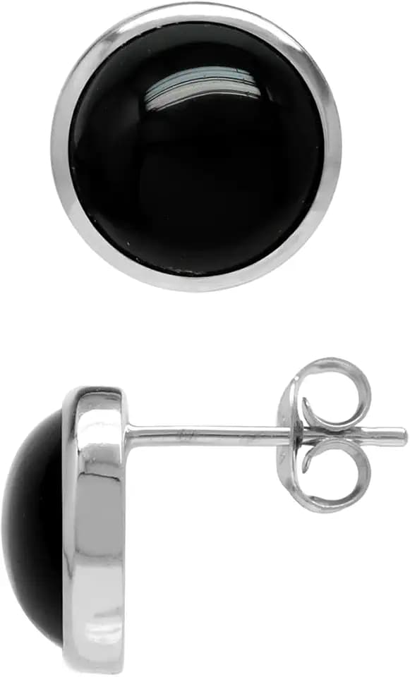 Silvershake 9MM Round Shape Cabochon Gemstone White Gold Plated or Yellow Gold Plated 925 Sterling Silver Business Attire Stud Post Earrings Jewelry for Women
