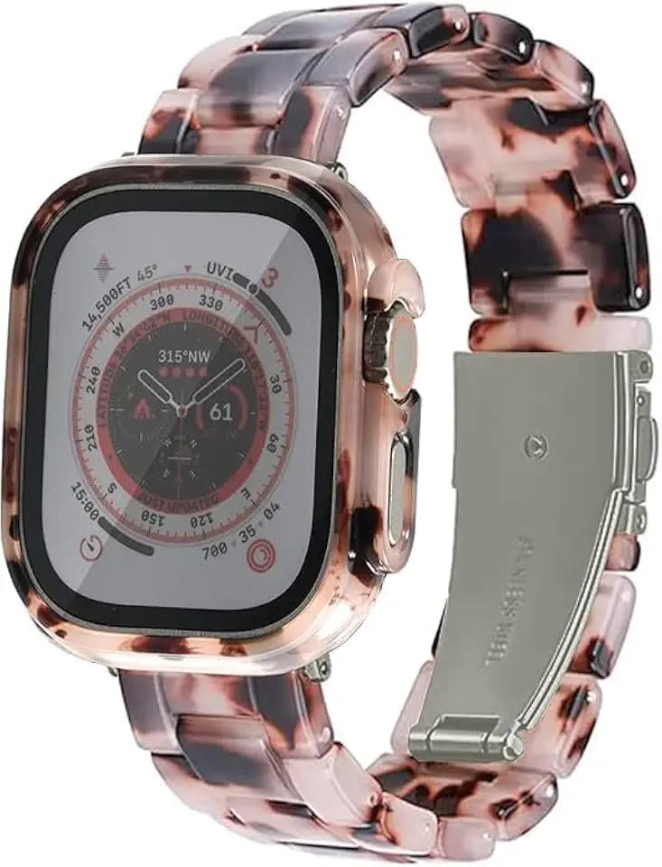 Band with Case Compatible with Apple Watch 49mm Ultra 3 2 1, [No Screen Protector] Women Men Fashion Resin Strap Bumper for iWatch Ultra
