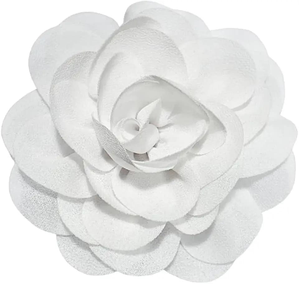 Dainty Chiffon Fabric Flower Small Brooch for Women Elegant 3D Rose Floral Hair Clip Lapel Pins for Dresses Suit Holiday Party Dance Banquet Clothing Accessory Jewelry 85mm (White)