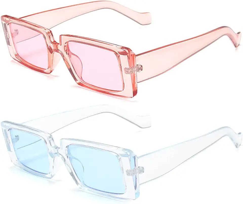 Retro Rechteckige Sonnenbrille für Damen Herren Unisex Vintage Schmale Brille UV400-Schutz Sunglasses