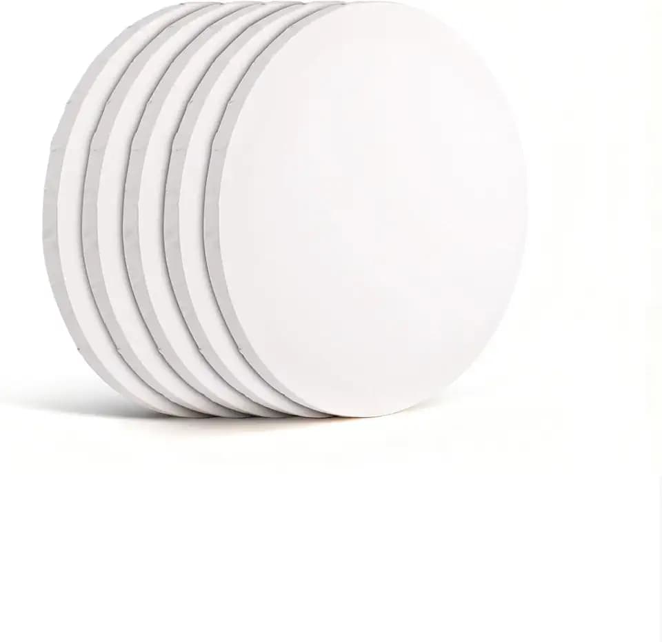 Palettora Modern Round Wall Art Set, White Circular Discs, 5 Piece Gallery Collection, Multiple Sizes 7.87-23.62 Inches