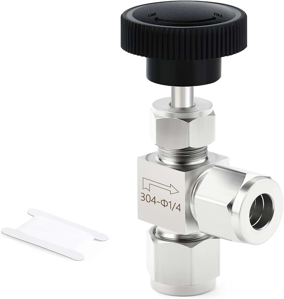 TAISHER 1PCS 304 SS Compression Square 90 Degree Needle Valve 1/4" Tube OD