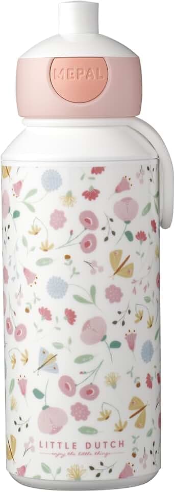 Mepal - Trinkflasche Pop-up Campus - Wasserflasche Little Dutch - Auslaufsichere Flasche für die Schule - Wiederverwendbar - BPA-frei & Spülmaschinenfest - 400 ml - Flowers & Butterflies