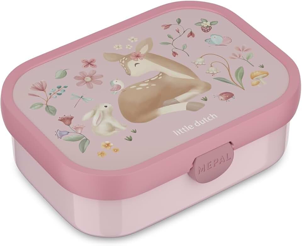 Mepal - Brotdose Kinder Campus Little Dutch - Bento Box Kinder - Brotdose Kinder mit Fächern & Gabel - Meal Prep Box mit Clip-Verschluss - BPA-frei & Spülmaschinenfest - 750 ml - Fairy Garden