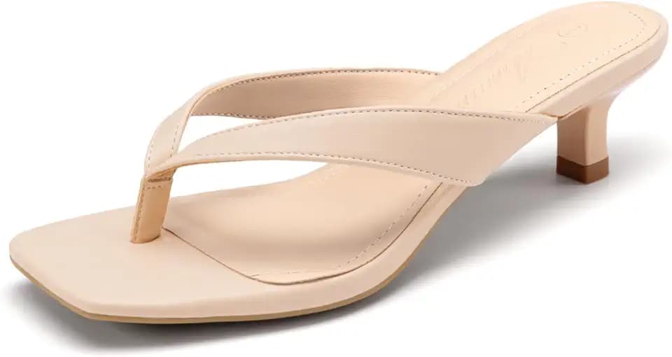 Athlefit Women's Kitten Heels Square Toe Slip On Flip Flops Low Thong Heels