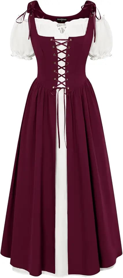 Scarlet Darkness Renaissance Costume Women Halloween Medieval Pirate Dress