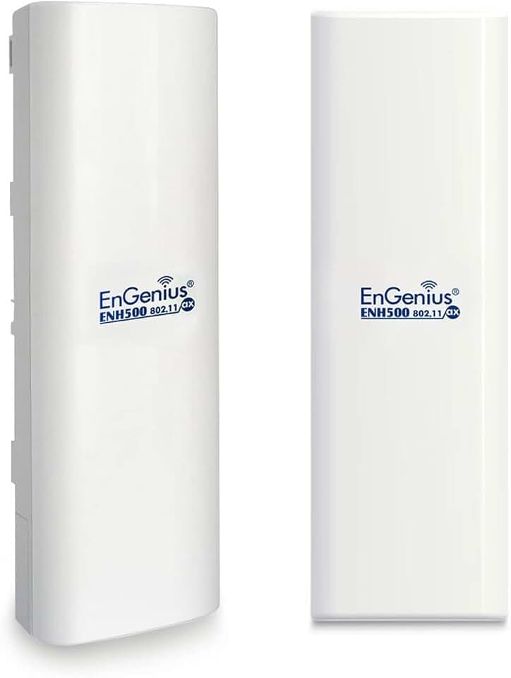 EnGenius ENH500-AX KIT 5GHz Wi-Fi 6 (802.11ax) 2x2 Outdoor Wireless Bridge, up to 1,200 Mbps, high 26 dBm Transmit Power, high gain 16 dBi Integrated Directional Antenna, IP55-rated (2-Pack)
