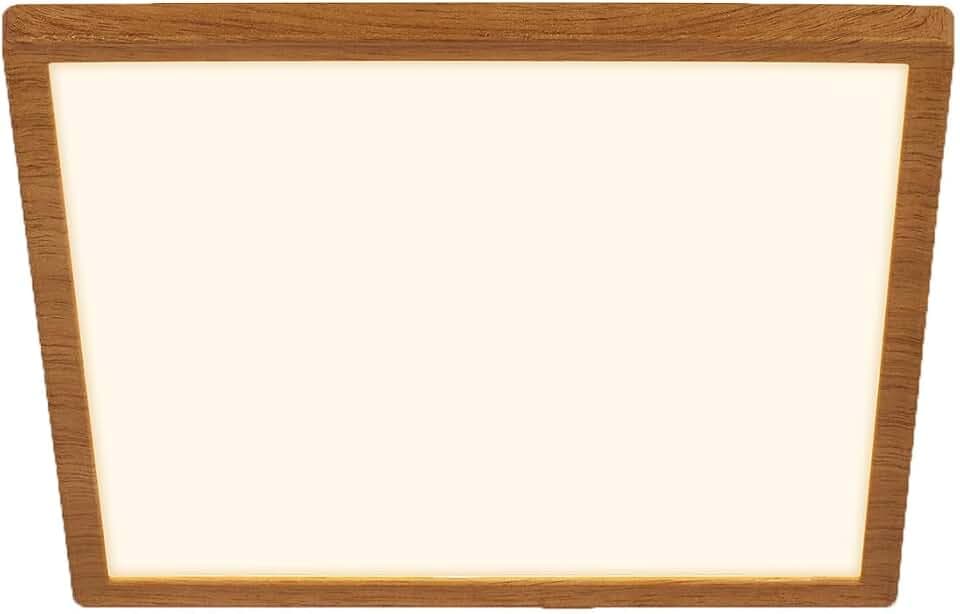 BRILONER - LED Deckenlampe mit indirektem Licht, flach, warmweißes Licht, Lampe, Deckenleuchte, Wohnzimmerlampe, LED Panel, Küchenlampe, Schlafzimmerlampe, 29x29x3 cm, Rahmen in Holzoptik