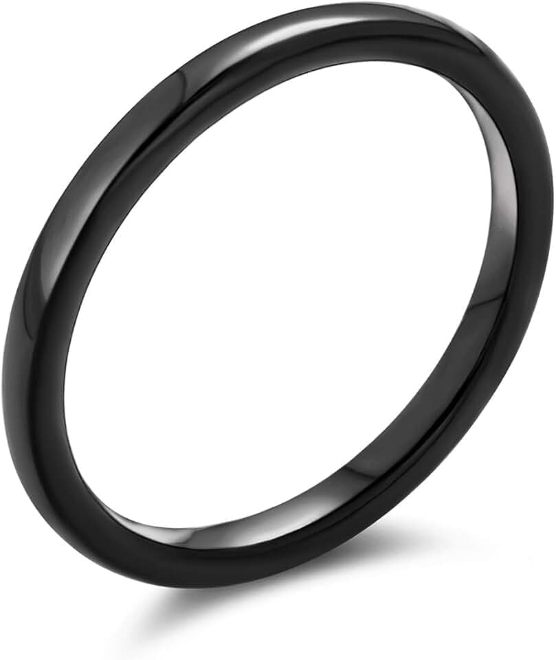 Bling Jewelry Unisex-Titan-Trauring Band Ring Einfaches Kuppeldesign Komfort-Passform für Männer und Frauen Poliert Schwarz Silber Roségold Ton 5MM Paare Personalisieren