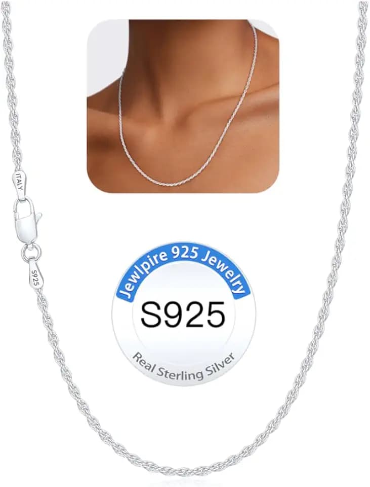 Jewlpire 1.5mm 2mm Rope Chain 925 Sterling Silver Chain Necklace for Women