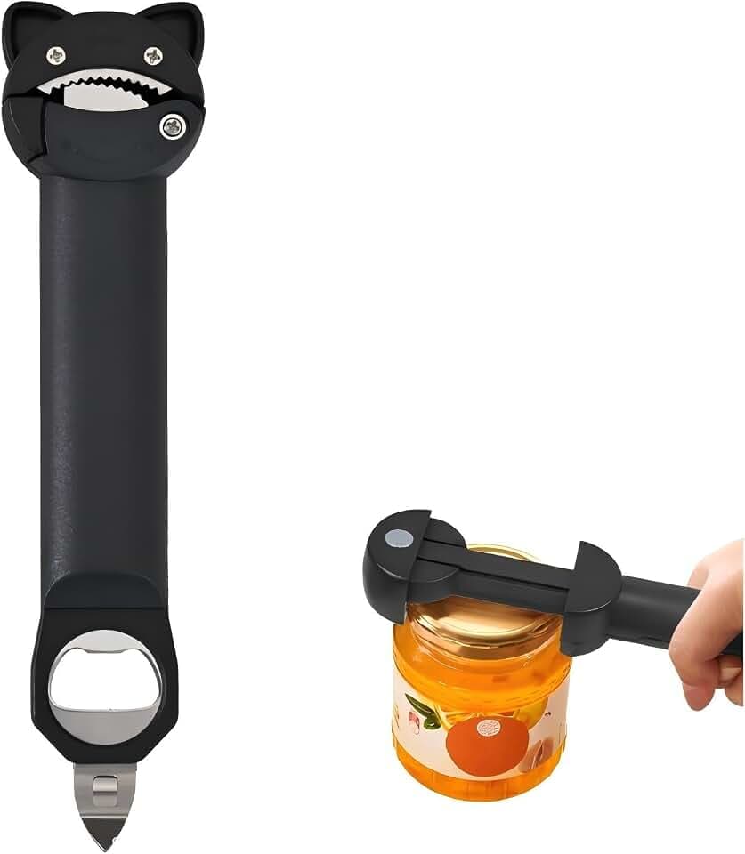 Jar Opener Bottle Opener and bottle cap opener,Multi function Retractable Magnetic Can Opener Fits Weak Hands, Arthritic Hands, Seniors,Low Strength and Children with Kitchen Gadgets(Black)