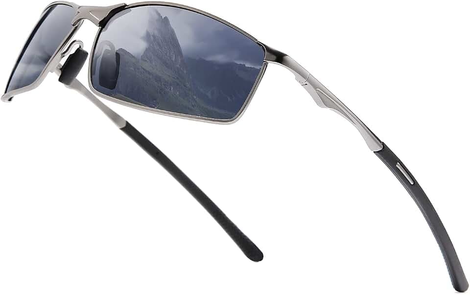 Herren Sportbrille Polarisierte Sonnenbrille für Outdoor Metallrahmen UV Schutz Fahren Angeln Radfahren Laufen Fahrer Brille