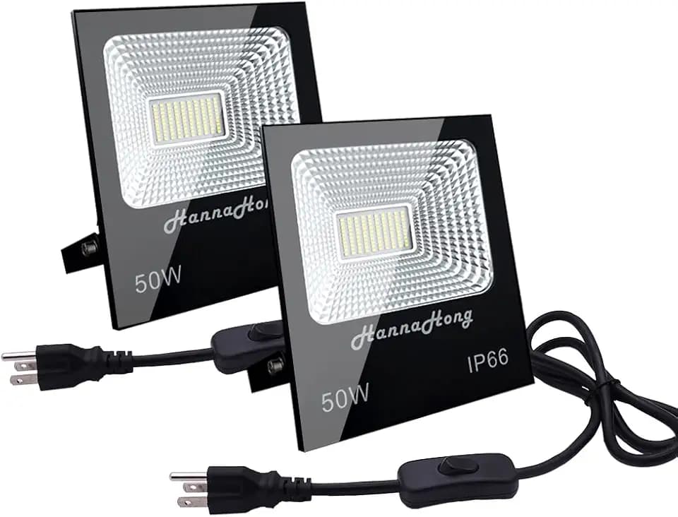 50W 120V LED Flood Light Plug in,Super Bright Security/Work/Plant Grow Light,IP66 Waterproof Outdoor,Daylight White Reflector Spotlight,Porch,Garage,Patio,Yard,Garden 2 Pack