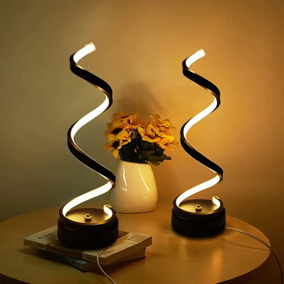 2 Stück Dimmbare LED Spiral Nachttischlampe Tischleuchte Warmweiß,12W Schwarz Tischlampe mit Metallsockel Für Innen Schlafzimmer,Wohnzimmer,Arbeit,Bars,Restaurants