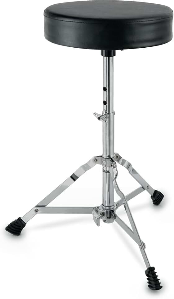 XDrum Schlagzeughocker Semi - Höhenverstellbarer Drum Hocker, verstellbar von 50-62 cm - DREI stabile Standbeine mit Gummifüßen, zusammenklappbar - Extra Dicke 4 cm Polsterung für bequemen Sitz