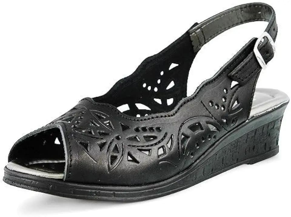 Spring Step Orella Slingback Sandals for Women - Leather Sandals with Adjustable Straps - Women's Sandals with Geometric Laser-Cut Detail