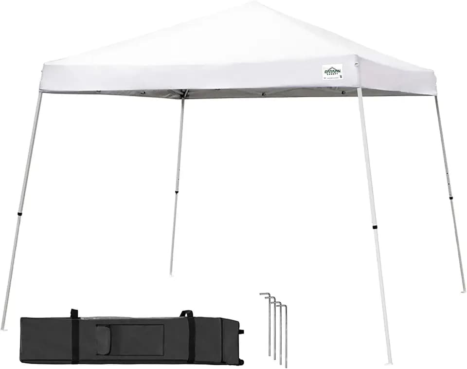 Caravan Canopy V Series 12 by 12 Foot Outdoor Shade Instant Canopy Kit with Steel Frame and 150D Polyester Canopy Top, 3 Leg Height Settings, White