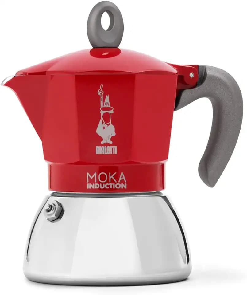 Bialetti New Moka Induction, Kaffeemaschine für Induktion geeignet, Aluminium/Stahl, 4 Tassen, Red
