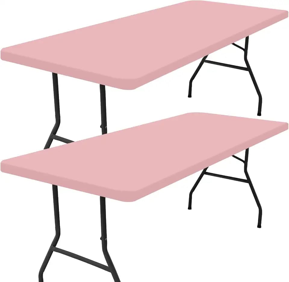 Smiry 2 Pack Rectangle Picnic Table Cloth, Waterproof Elastic Fitted Tablecloths, Washable Polyester Rectangular Patio Table Cover for Camping, Indoor and Outdoor (Baby Pink, 30"x96")