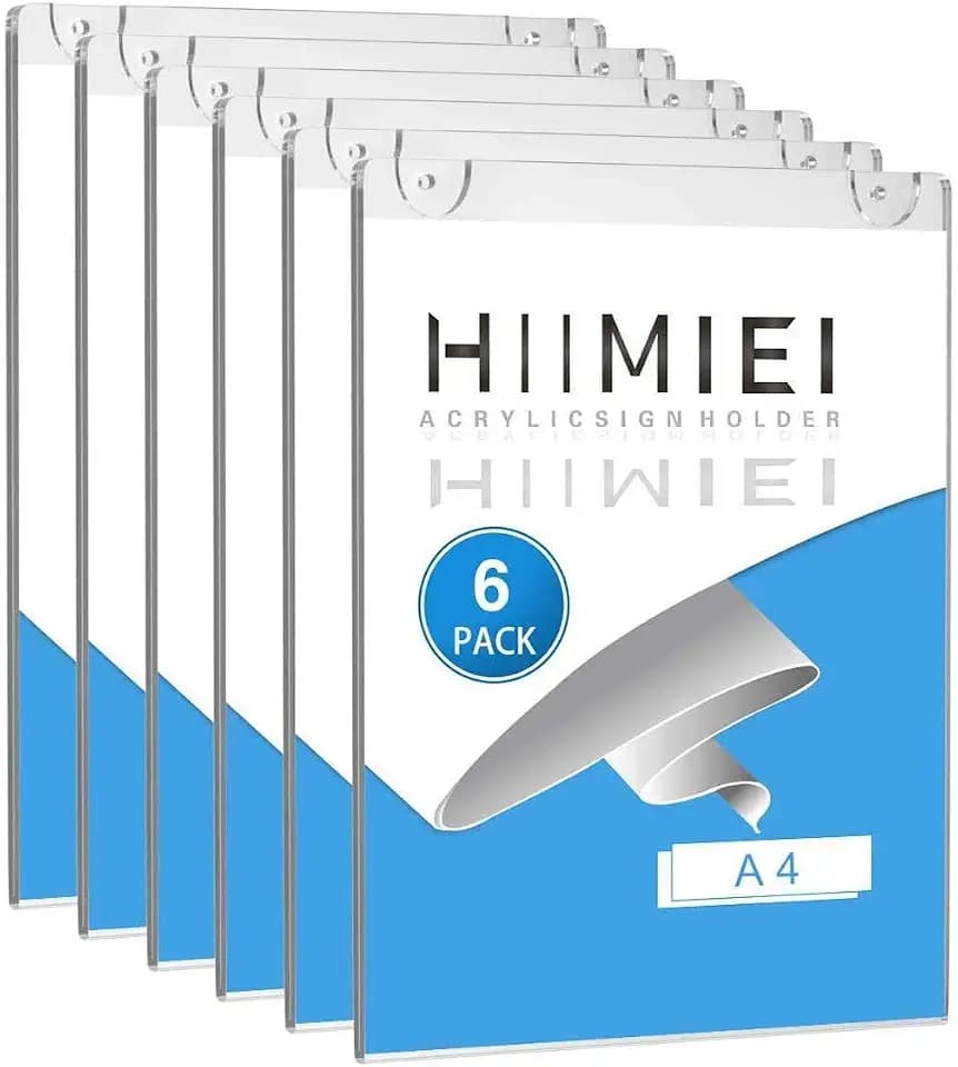 HIIMEI 6 Stück A4 Wandmontage Posterhalter, A4 Acryl Wand Plakathalter/Werbeschilder, Transparent (210mm x 297mm)