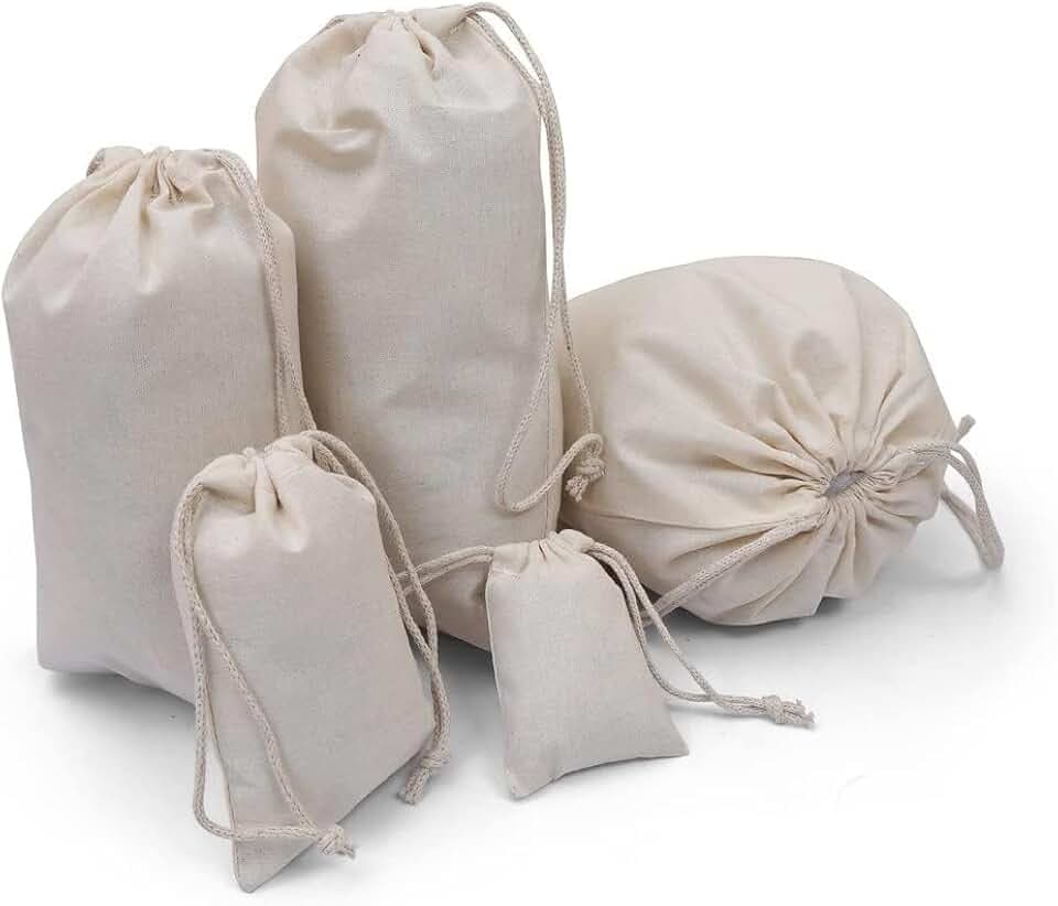100Pcs 3 x 4 Inches Premium Cotton Muslin Double Drawstring Bags, Reusable Bag Natural Cotton Bags with Drawstring Produce Bags Bulk Gift Bag Jewelry Pouch for Party Wedding Home Storage