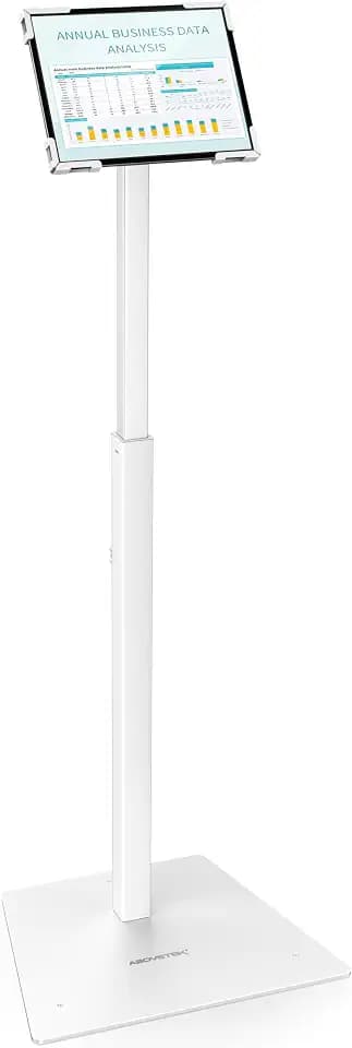 AboveTEK Tablet Bodenständer – Höhenverstellbare 360° drehbare Halterung mit Diebstahlschutz, kompatibel mit 9,7–13 Zoll iPad & Tablets, robuster Metallfuß- Weiß