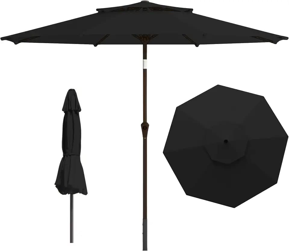 9ft 2-Tiers Patio Umbrella,Outdoor Market Table Umbrella with Push-Button Tilt & Crank | UV Protection,Suit for Backyard,Garden,Pool,Deck