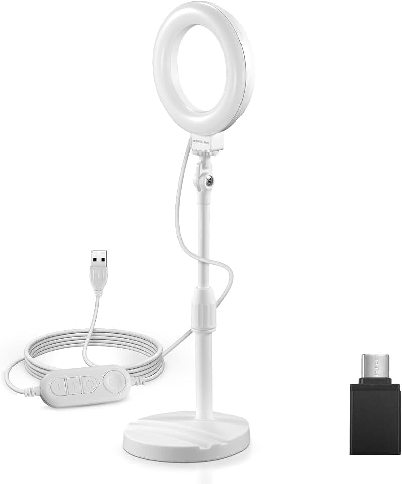 NEEWER Basics 5"/13cm Tisch Ringlicht mit Ständer 10W LED Selfie Licht mit Handyhalterung kompatibel mit iPhone für Videoaufnahmen, Laptop Webcam, Zoom Videokonferenzen und Make up, Weiß BR60