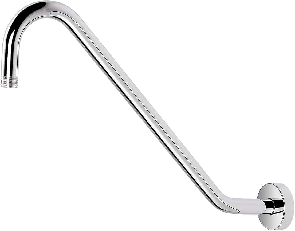 NearMoon J Shaped Shower Extension Arm, Stainless Steel Shower Head Height Extender with Flange, Riser Pipe Design for Cozy Shower Experience, Standard 1/2" Connection (16 Inch, Chrome Finish)