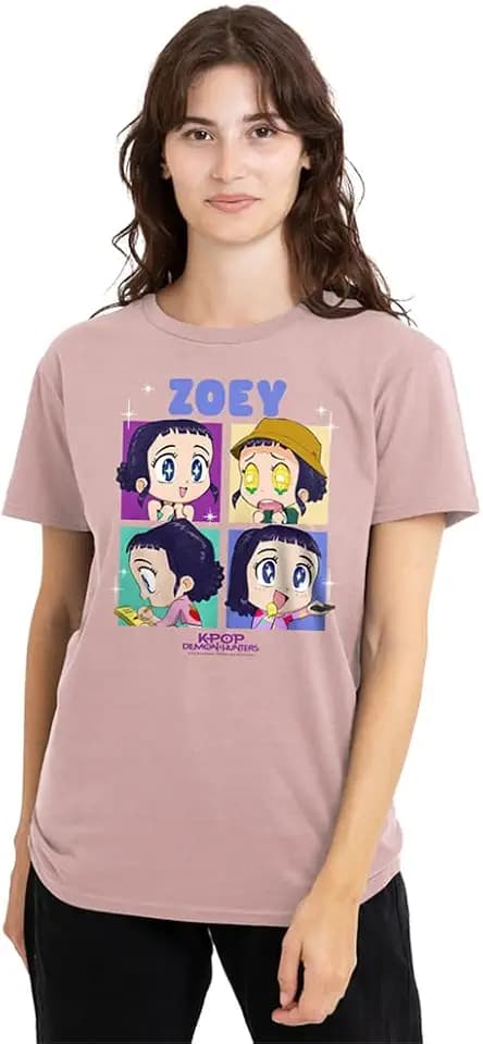 KPop Demon Hunters Damen Kpop Demon Hunters Huntrix Zoey Chibi Boes Ladies T Shirt, Pink T-Shirt (1er Pack)