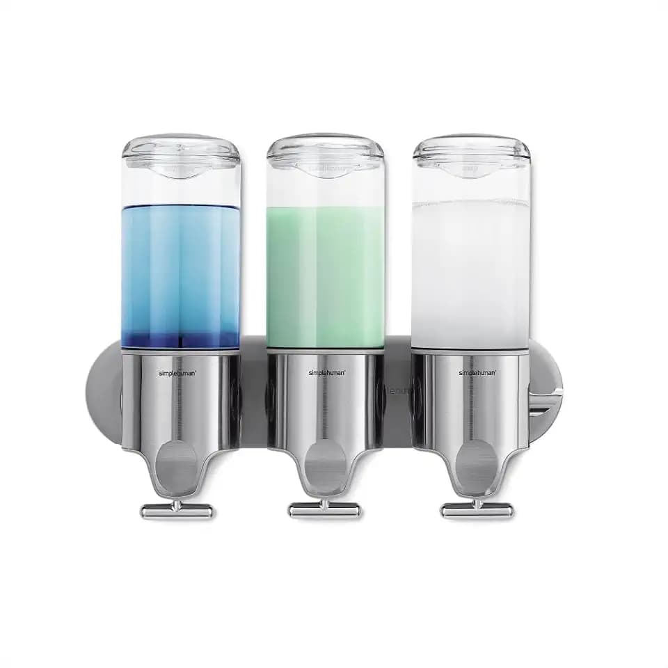 simplehuman BT1029 444 ml dreifach, Spender mit Wandhalterung, Seifenspender Wandbefestigung, gebürsteter Stahl, 5 Jahre Garantie