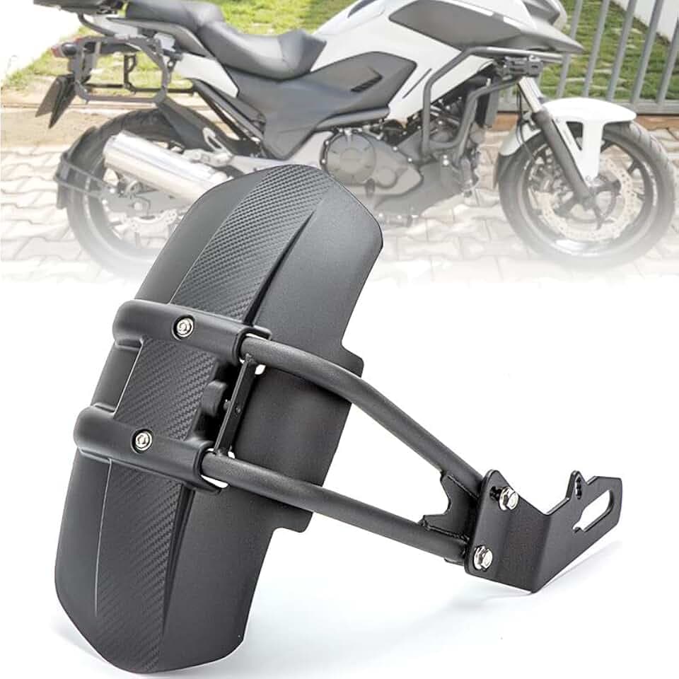 Qiilu Motorcycle Rear Mudguard, Black ABS & Stainless Steel, Universal Fit for Convex Rear Flat Fork 12-18inch Tires
