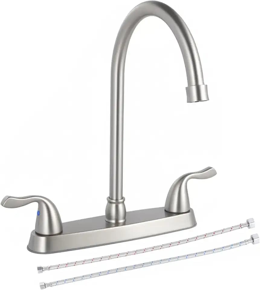 Brushed Nickel Kitchen Sink Faucet, 2 Handle 3 Hole Kitchen Faucet Without Sprayer, High Arc Swivel Spout Stainless Steel Sink Faucet for Rv Camper, HT-KF200
