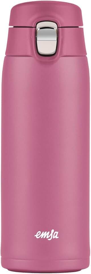 Emsa Travel Mug Light Thermobecher pink aus Edelstahl 400 ml, 8h heiß, 16h kalt, 100% dicht, auslaufsicher, spülmaschinengeeignet, Kaffeebecher to go mit Klappverschlussystem, rosa, N21511