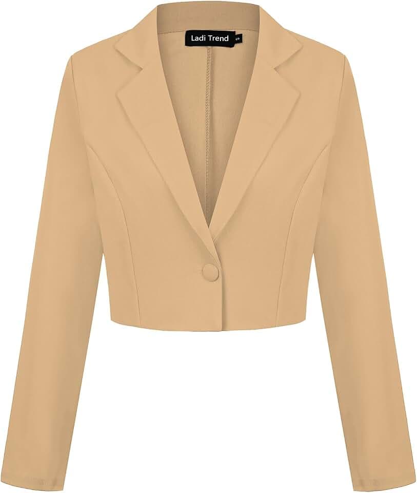 Cropped-Blazer für Damen, Ein-Knopf-Jacke, Blazer, gekerbtes Revers, lässig, elegant, klassisch, langärmelig, Arbeitskleidung, Revers