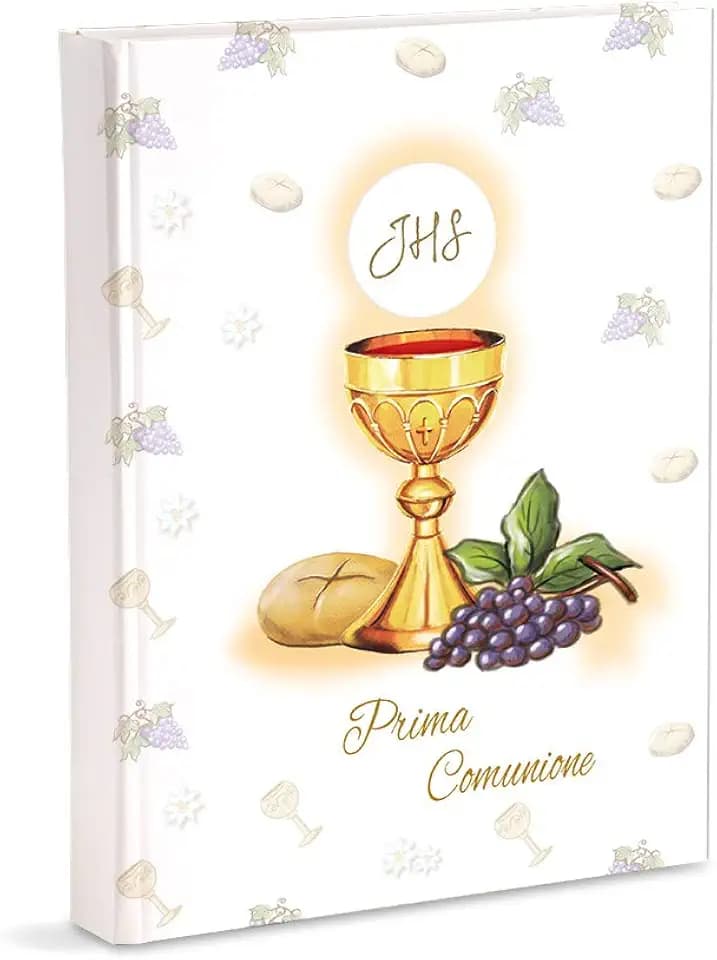 Mareli Fotoalbum zur Erstkommunion, 23 x 30 cm, 56 weiße Seiten und 4 personalisierbare Tagebuchseiten, aus dickem und robustem Karton, durchbrochen mit Pergamino