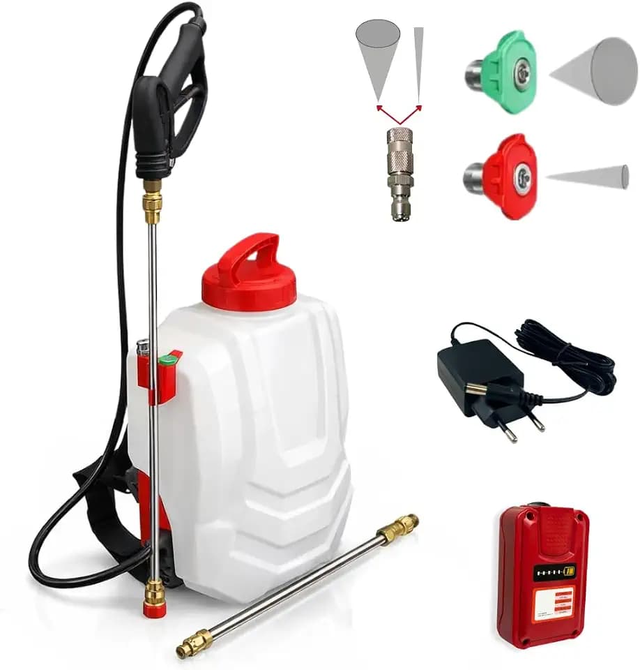 Elektrische Unkrautspritze Dorsal Sprayer 16L - Rückenspritze für lange Reichweite bis 9m - Akku Drucksprüher, 40 cm Edelstahllanze, 3L/min Durchfluss - 1 Batterie