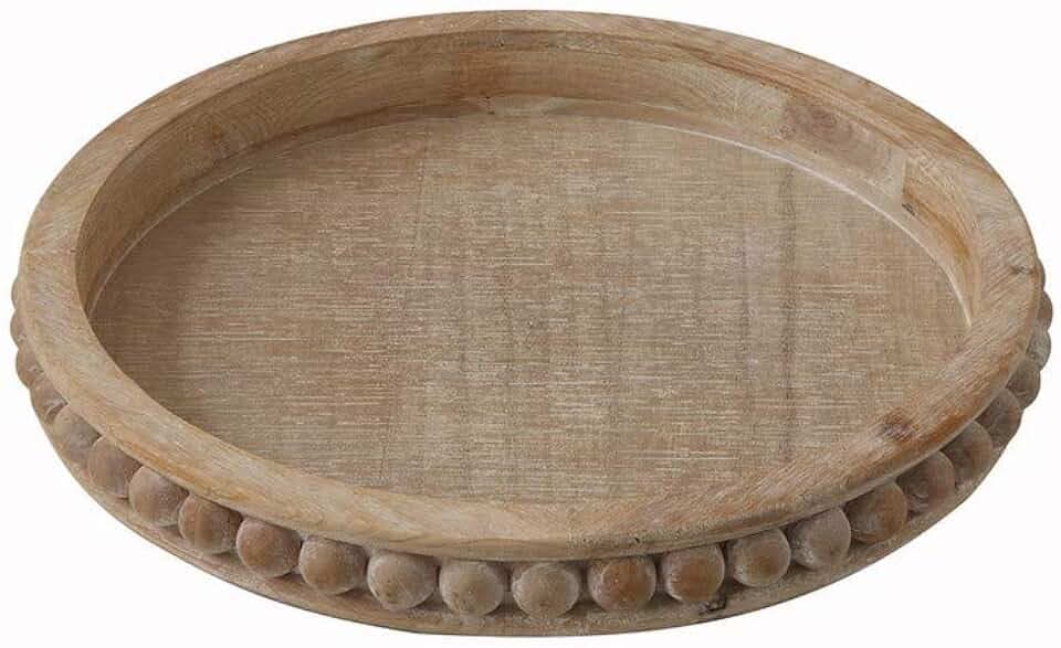 Whitewashed Round Decorative Wood Tray