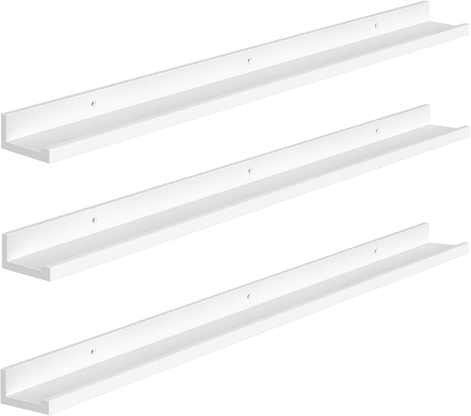 HOOBRO Wandregale, Schweberegale, Regal Wand 3er-Set, 90 cm Hängeregale mit erhöhten Kanten, Regalbrett für Badezimmer, Schlafzimmer, Küche, Büro, Wohnzimmerdekoration, Weiß EWT90BJ01