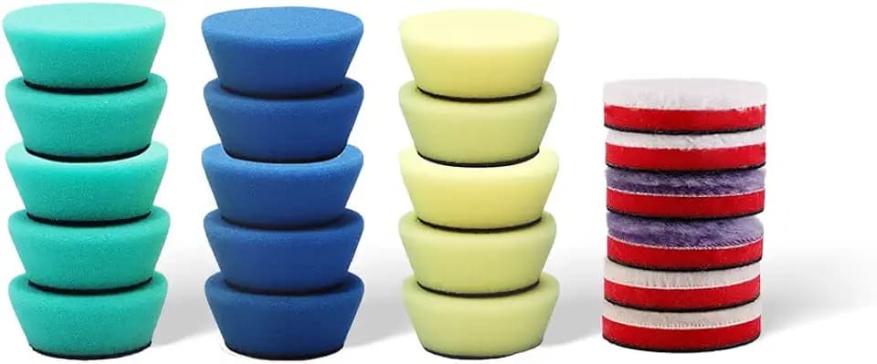 SPTA Mini Polishing Pads Set, 21 Pcs 2 inch/50mm Sponge Polishing Pads and Wool Buffing Pads, Car Foam Detail Polishing Pad Kit Mix Color for Car Detail Polishing and Waxing, Small Area Polishing