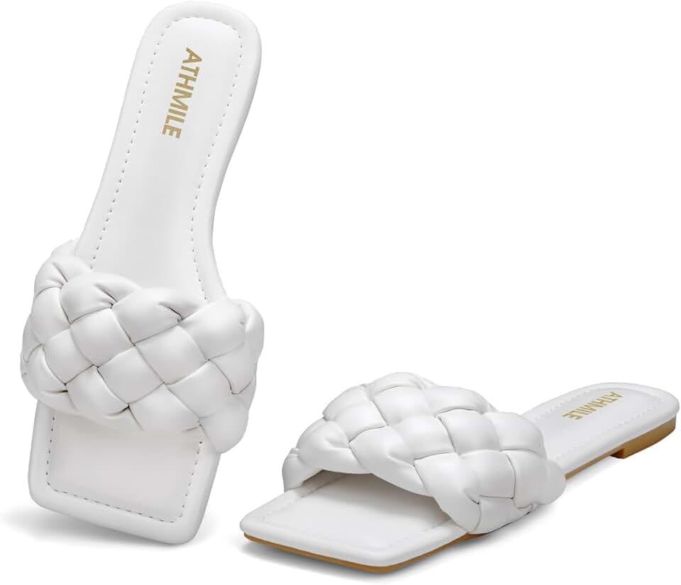 ATHMILE Braided Womens Sandals 2026 Square Open Toe Fashion Slide Sandals