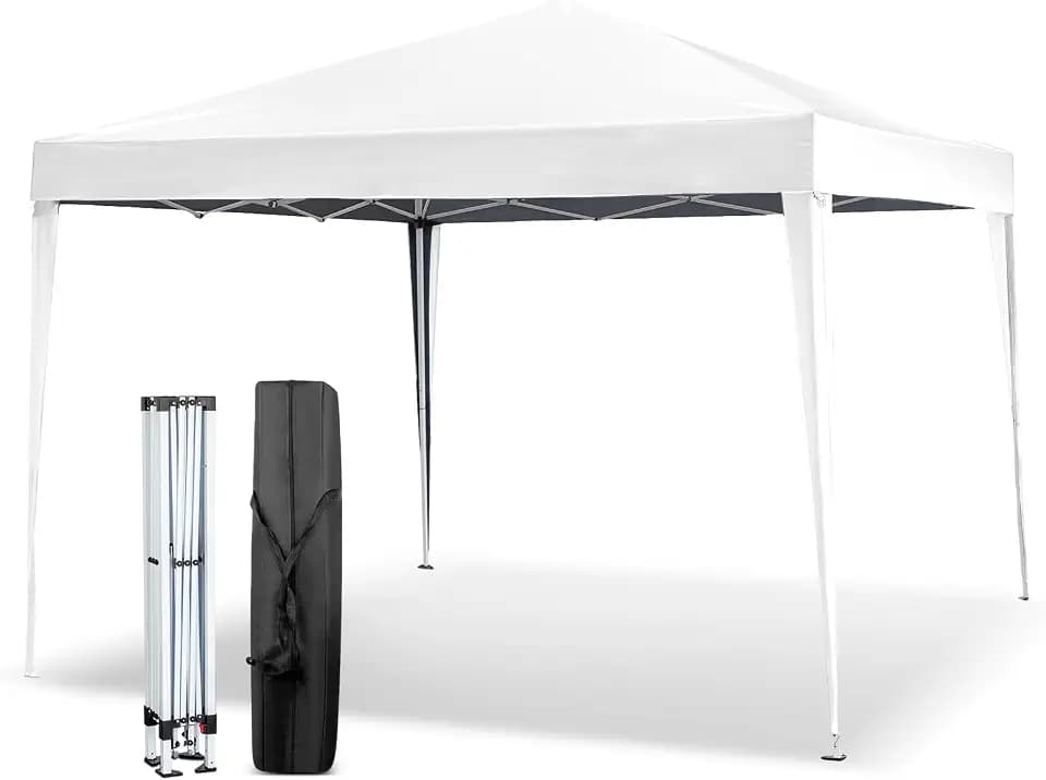 VINGLI 10x10 Pop Up Canopy Tent, Outdoor Tent Canopy Foldable Portable Canopies for Camping, Patio, Parties, EZ Up Gazebo Canopy with Carry Bag (White)